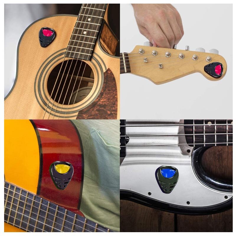 Plástico Guitar Pick Titulares, Stick-On Guitar Pick Case, Celuloid Mediador Titulares, acessórios elétricos para Bass Ukule, 2Pcs