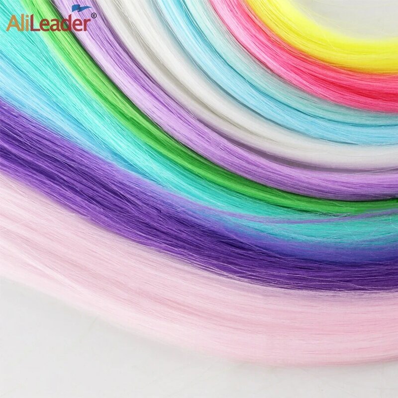 Alileader-クリップ付きの人工毛エクステンション,暗闇の中で輝く髪,黄色,白,青,ピンク,20インチ