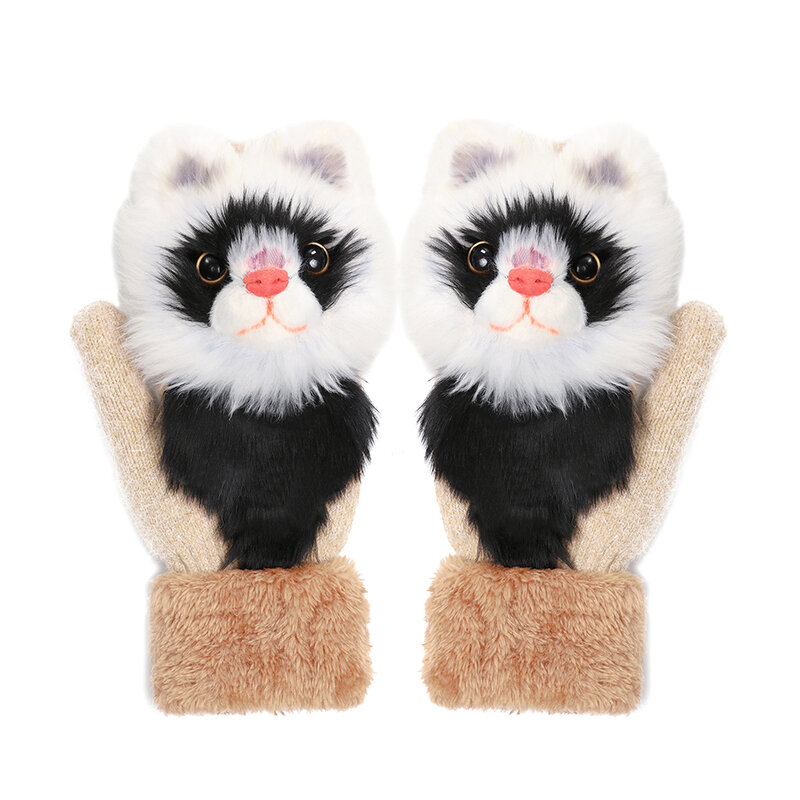 Guantes cálidos de invierno con diseño de Animal, gato, perro, Panda, mapache, 22cm de largo, mitones para niñas, dedos completos, Guantes de princesa suaves de moda