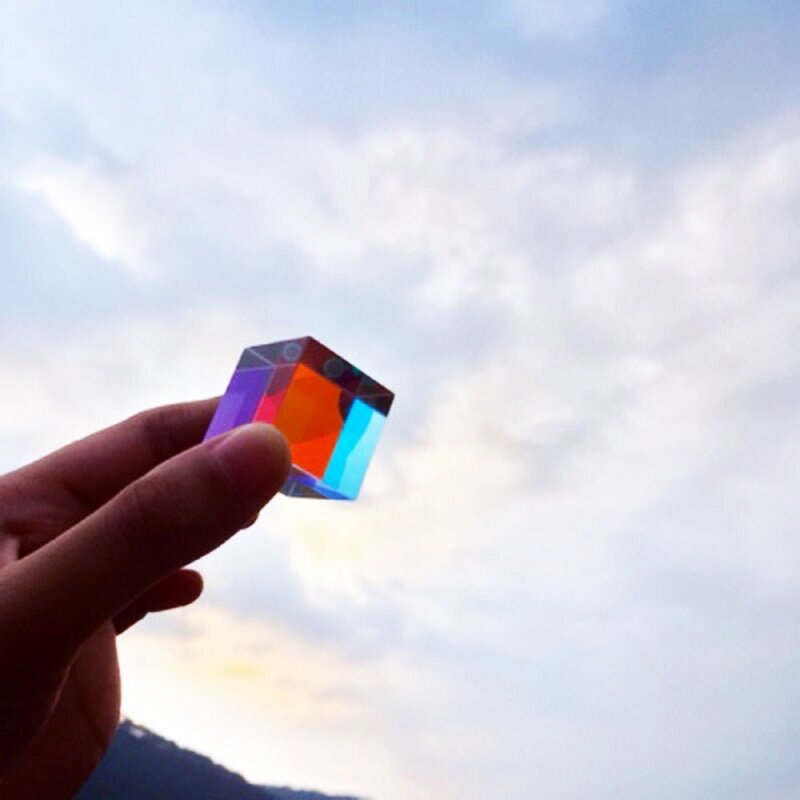 Prisme de lumière cube en verre, prisme optique rectangulaire, cristal dichroïque, prisme RVB, ornements photo, cadeau pour petite amie, 7 documents, 20x20x17mm