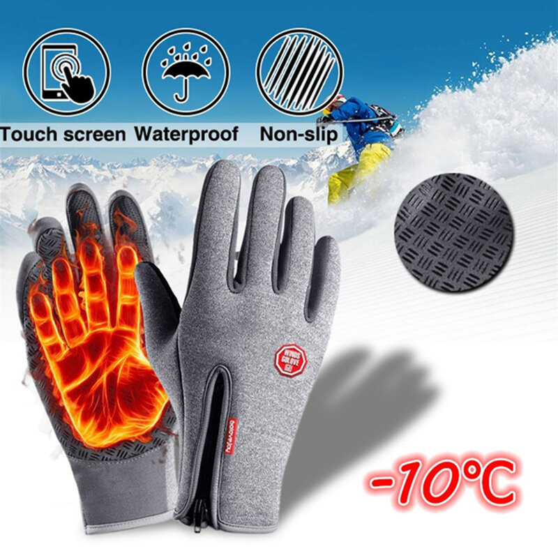 New Winter Men Women Gloves Touch Cold Waterproof Motorcycle Cycle Gloves Male Outdoor Sports Plus Velvet Warm Running Ski Glove