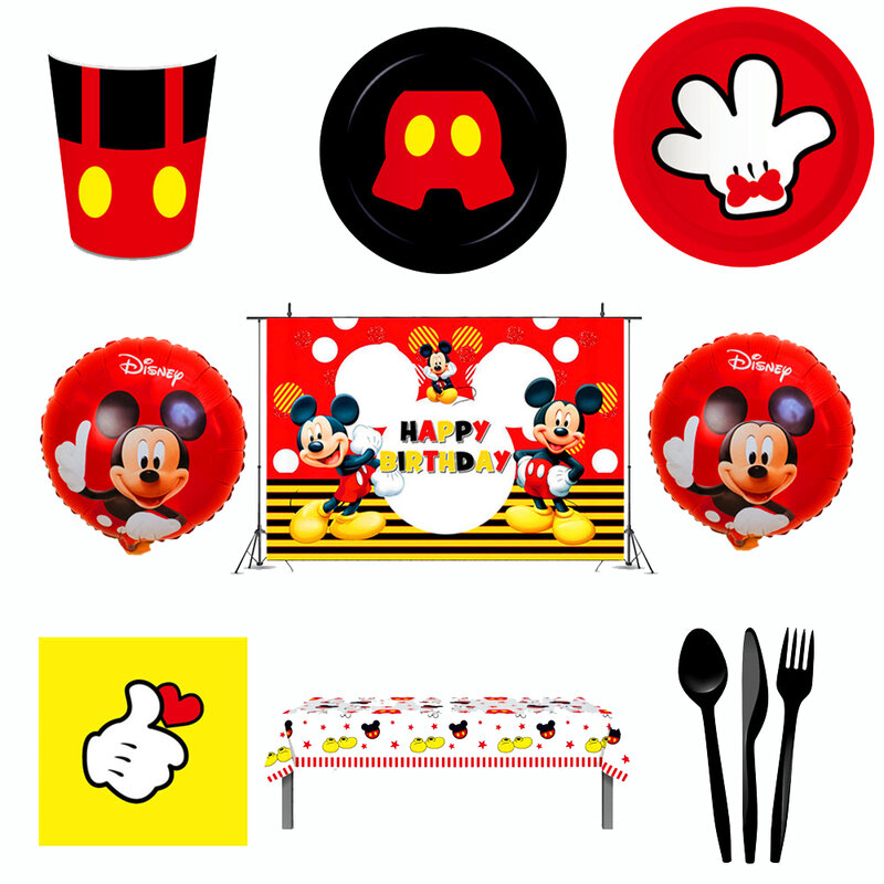 Mickey Mouse Theme Disposable Tableware ถ้วยเด็กทารกวันเกิดเด็กครอบครัวเพื่อน Party ตกแต่ง