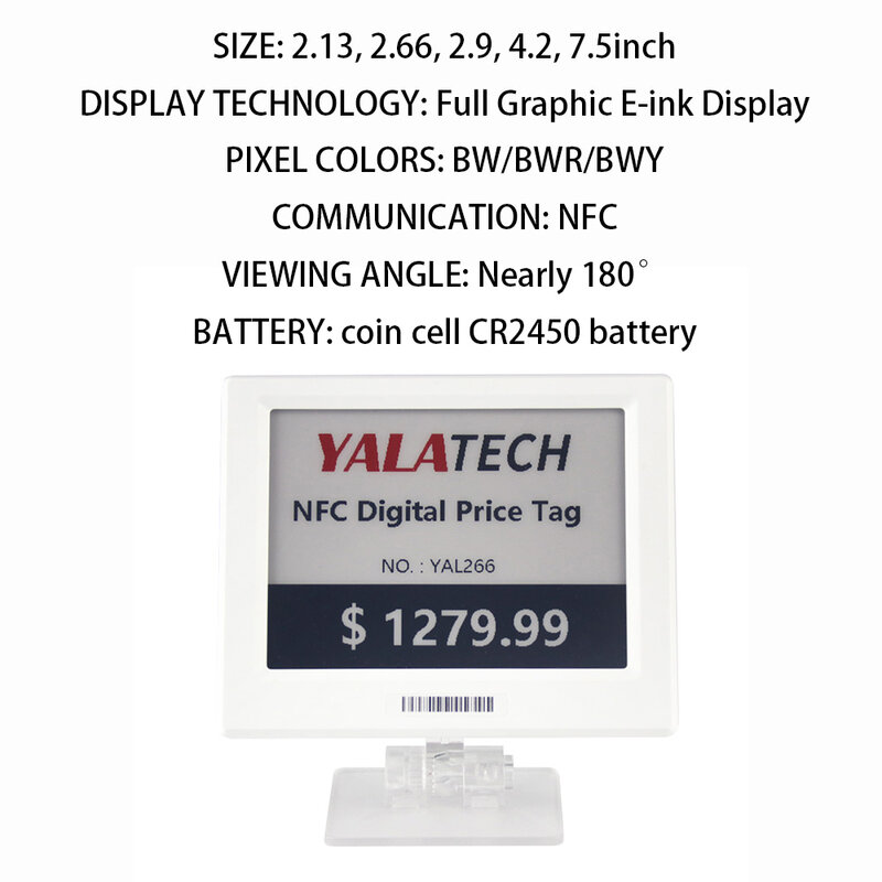 Yalatech-デジタルe eインクパッド,NFC価格タグ,2.13インチ,インテリジェントストア用電子棚ラベル