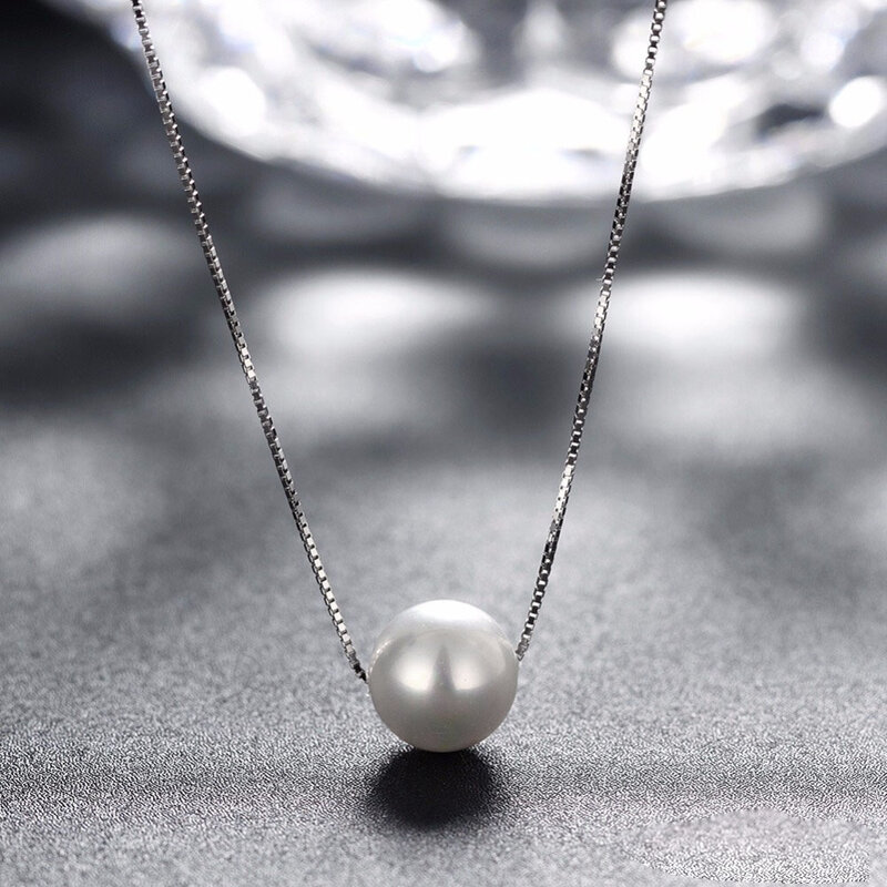 Collier fin en argent regardé 925 pour femme, bijoux simples, boîte de perles réelles, mode chaude, 10mm