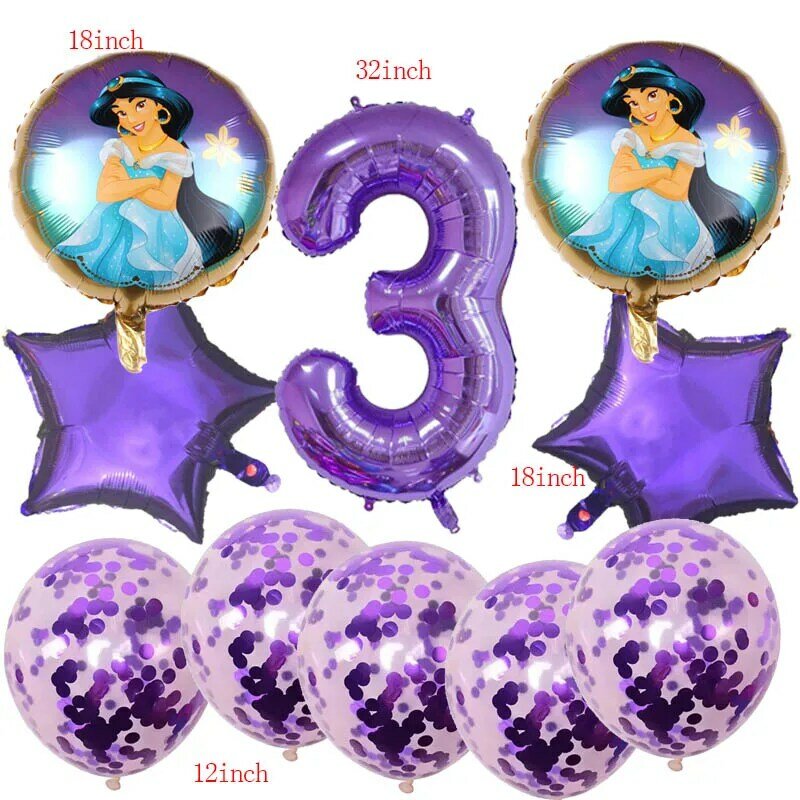 Disney princesa jasmine folha balão feliz aniversário fontes de festa decoração do chuveiro do bebê criança faovr roxo confetes ballon