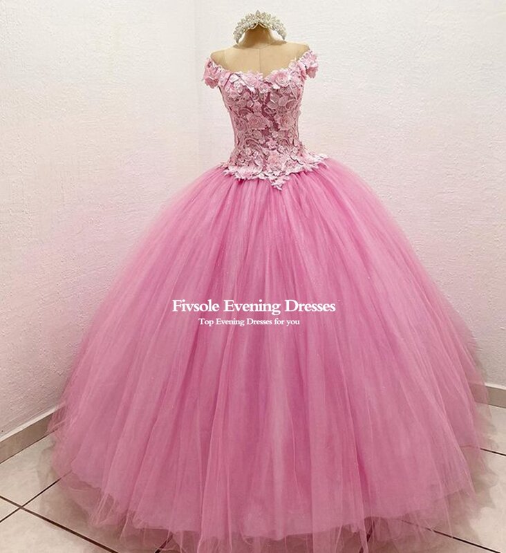 Fivsole tiulowa sukienka balowa Quinceanera sukienki z krótkim rękawem aplikacje szaty De Soirée kopciuszek urodziny suknie słodka 16 sukienka