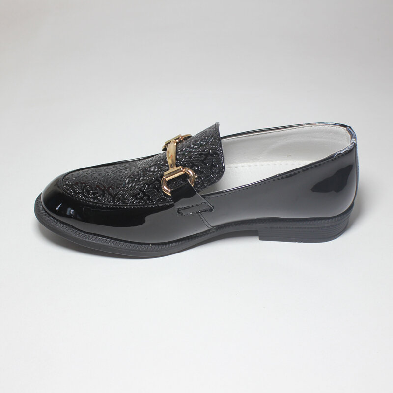 Modne buty dla chłopców dzieci formalne buty na wesele czarne lakierki Slip On okrągłe palce wydajność dzieci oksfordzie 25-38