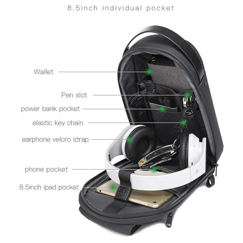 BANGE-새로운 업그레이드 다기능 USB 충전 남성 메신저 가방, 방수 패션 남자 여자 여행 가슴 가방 2022