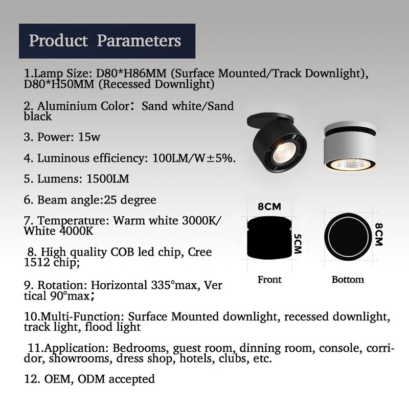 LED Downlight Hoek Verstelbare LED Spot light 220v Wit/Zwart 10W 15W CREE Chip gang living kamer voor Binnenverlichting