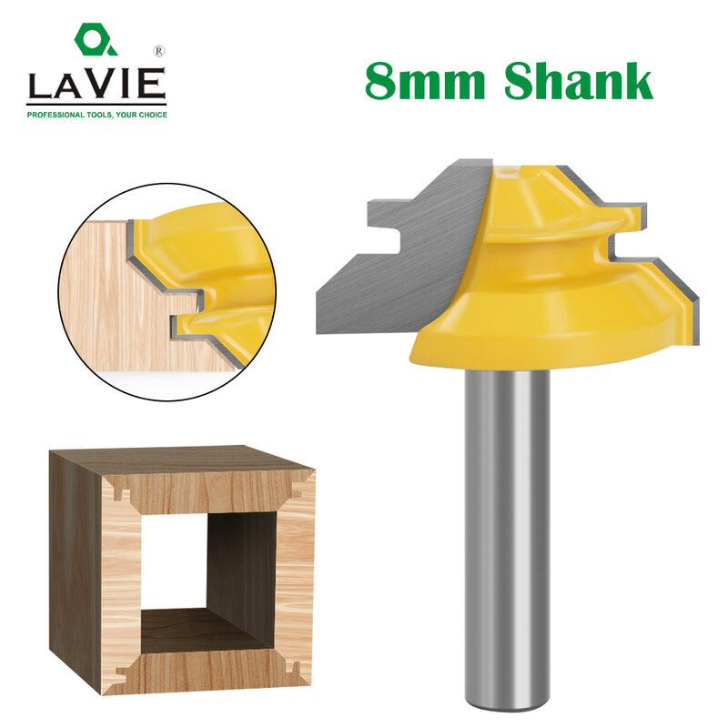 Lavie 1 Pc 8Mm Shank 45 Graden Lock Mijter Router Bit Tenon Frees Houtbewerking Tool Voor Hout Gereedschap carbide Legering MC02010