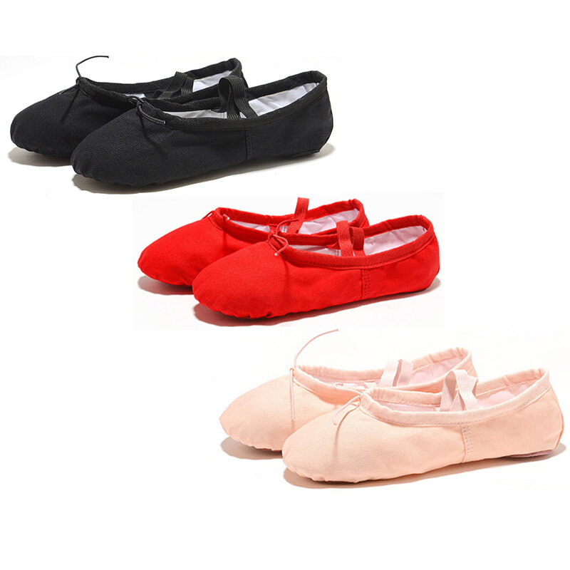 Zapatillas de Ballet para niñas y mujeres, zapatos planos de lona, de color negro, rojo, rosa y blanco