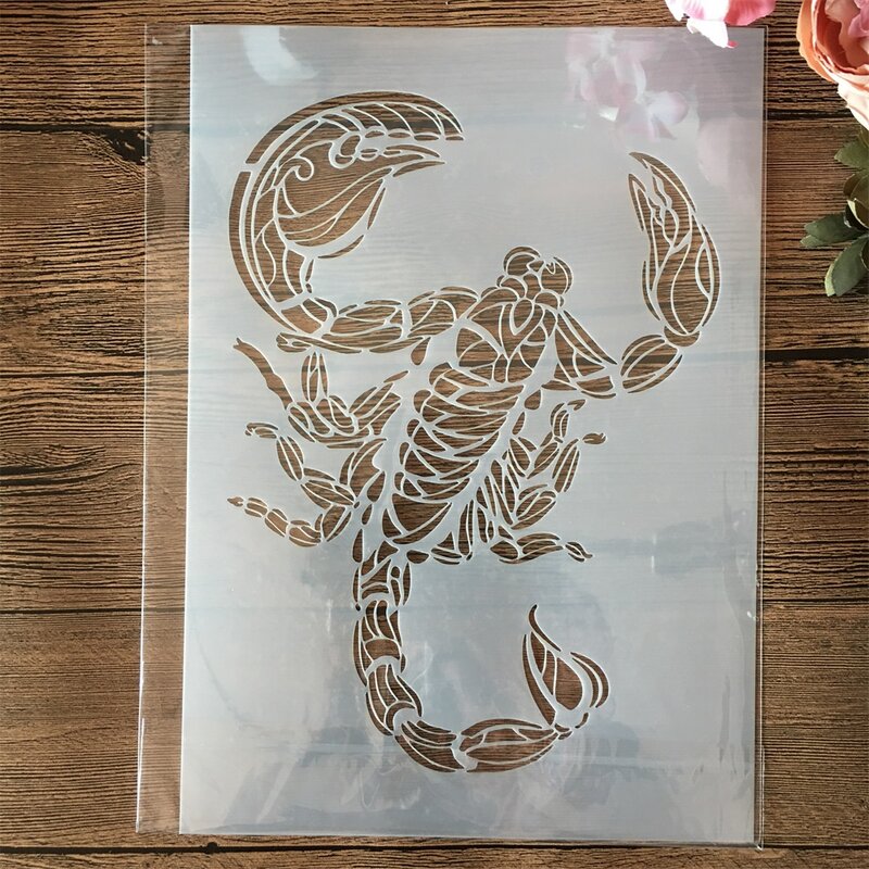 4Pcs A4 29*21cm Mandala Owl Wolf Scorpion DIY Layering Stencils Painting Scrapbook Coloring Embossing Album Decorative Template