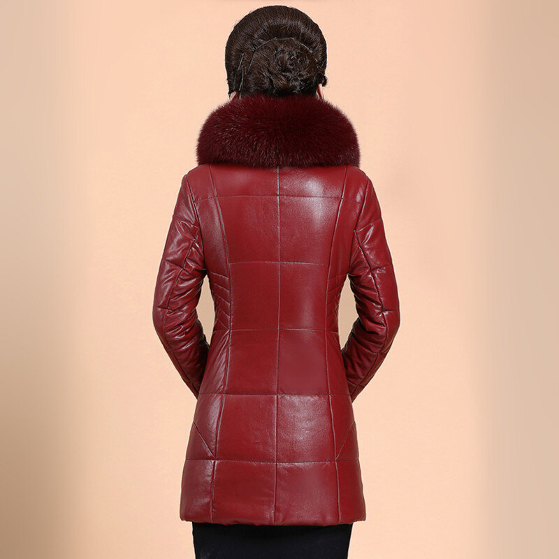 L-8XL 母親 こぼれた革 コート 冬 新しい ファッション 女性 オーバーコート フェイクファーの襟 シープスキン トップス ジャケット 厚くする 暖かい 長さ アウター 女性 プラスサイズ