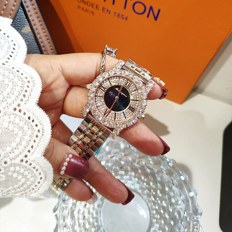 Stal nierdzewna kobiety zegarki kwarcowe Top marka luksusowy zegarek kobiety moda oryginalny zegarek damski zegarek z Rhienstone