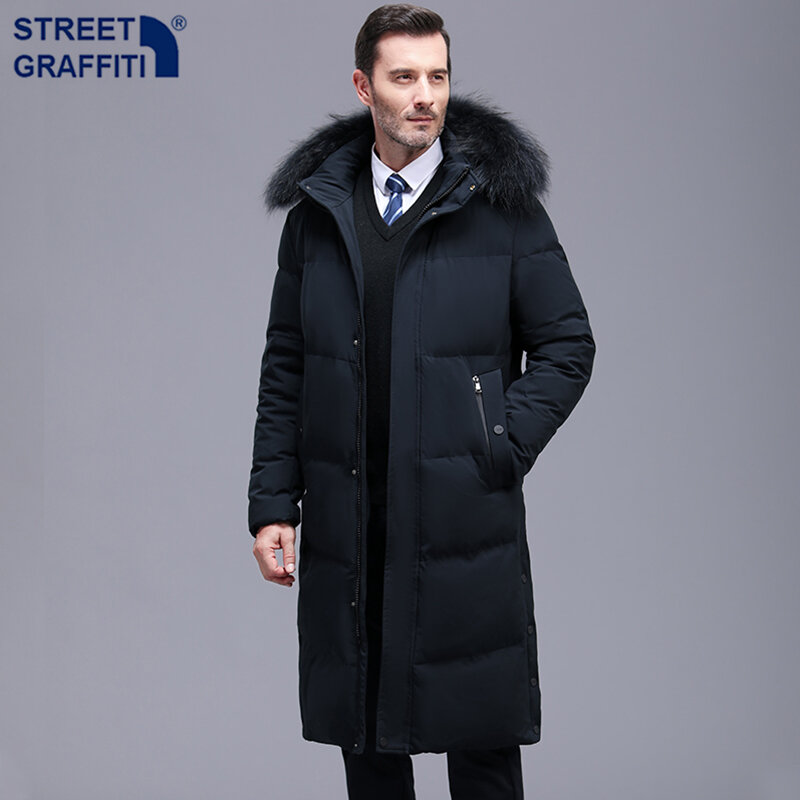 Chaqueta de plumón gruesa para hombre, abrigo cálido de plumón, parka larga con capucha de pato blanco a la moda, 4XL talla grande, invierno, novedad de 2022