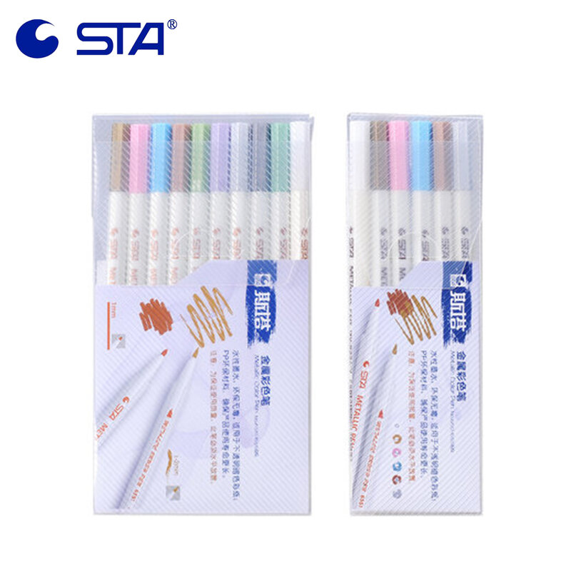STA Metallic Micron Color Pen 1Pcs Detailed Marking Hard/Soft Head For Album Black Paper Drawing Supplies Color Paint  6551