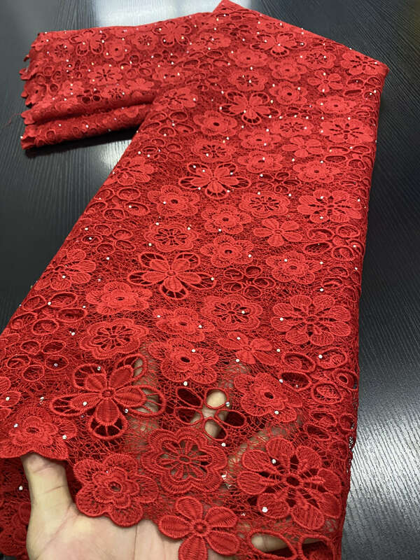 Telas de encaje nigeriano 2023, tela de encaje africano de alta calidad, tela de encaje de guipur de algodón para costura de fiesta