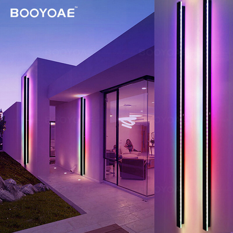 RGB الجدار الخفيفة الحديثة في الهواء الطلق الشرفة الملونة ضوء الطرف جهاز ذكي للتحكم عن بُعد شرفة شرفة إضاءة ديكورية الجدار مصباح