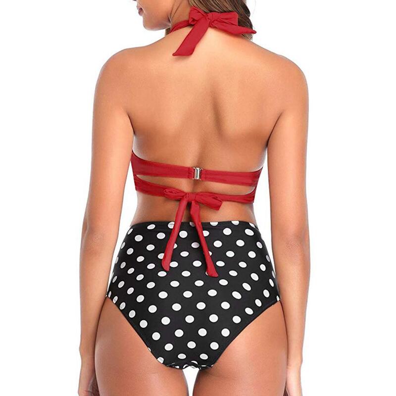 Femmes bikini Vintage maillot de bain deux pièces rétro licou ruché taille haute imprimer ensemble de Bikini traje de baño 2020