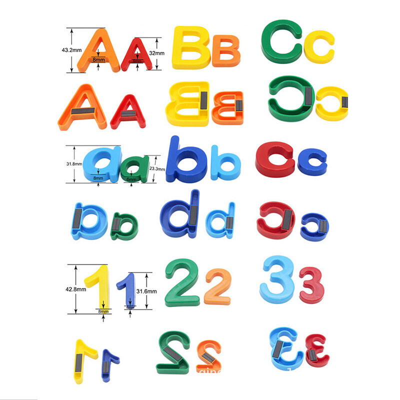 Pegatinas magnéticas ABC 123 para niños, juguetes educativos de aprendizaje, letras del alfabeto, números, geometría, refrigerador de plástico