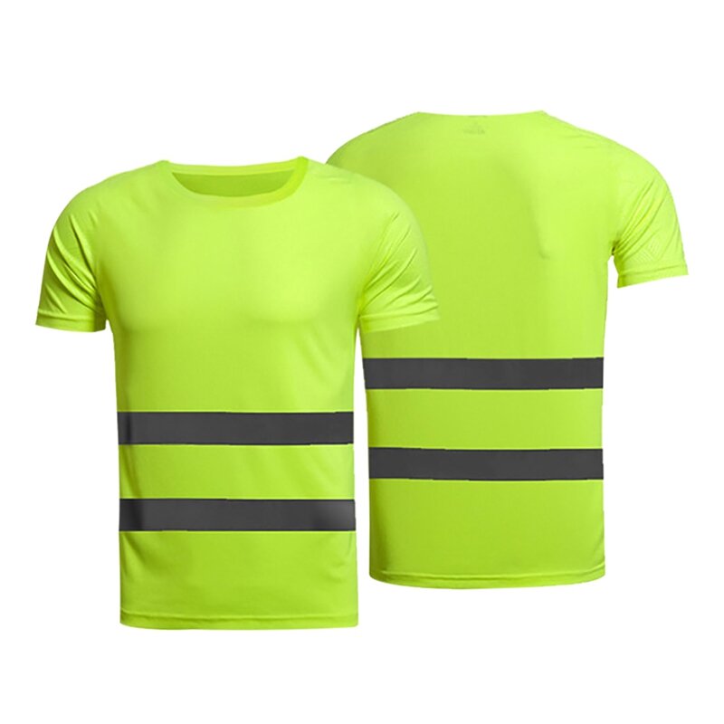 Fleksyjnego bezpieczeństwa koszulka fluorescencyjny wysoka widoczność bezpieczeństwa koszule robocze mężczyźni kobiety lato oddychające odblaskowe T-Shirt do biegania