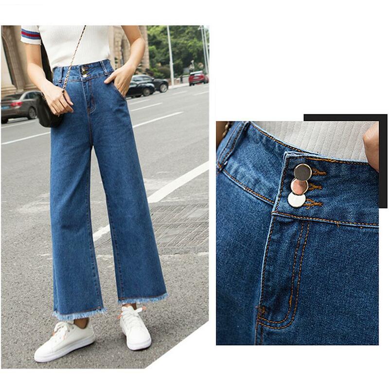 Pantalones vaqueros holgados de pierna ancha para mujer, pantalón informal de cintura alta y corte recto, a la moda, 2021