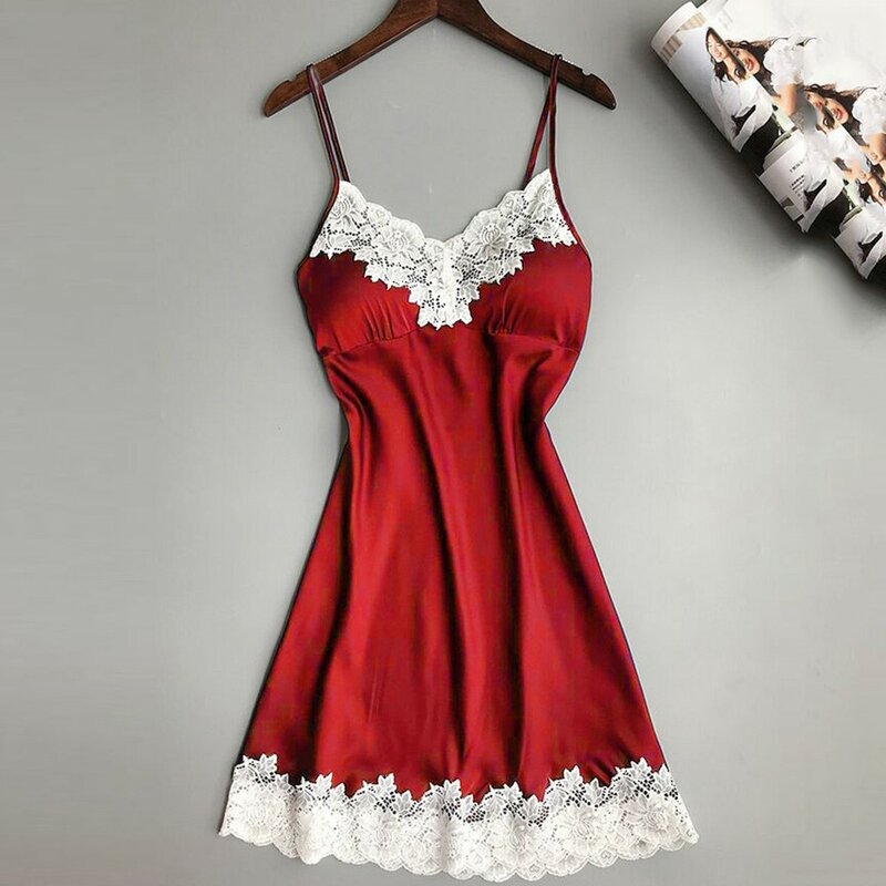 Sexy lingerie hot erotic Women Babydoll Satin Sleepwear Nightwear Nightdress Sexy Lingerie with Chest Pads Sexy Underwear Set N6