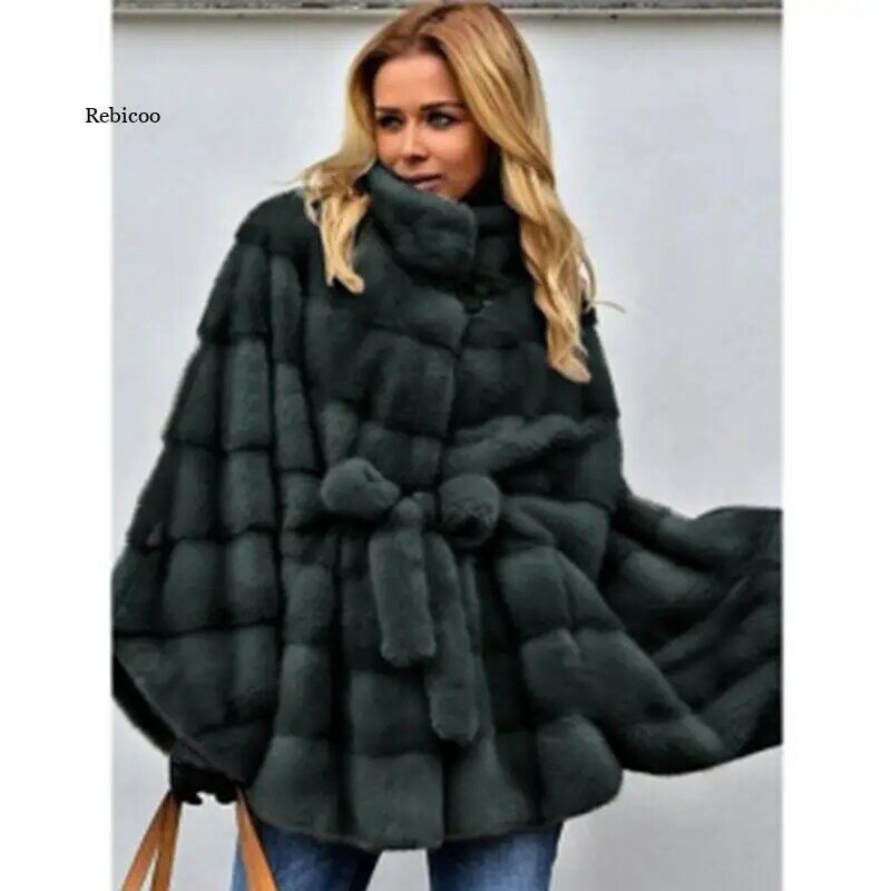 Casaco de pele de raposa feminina elegante cinto de inverno moda médio longo artificial casaco de pele de raposa senhora quente falso pele de raposa casacos