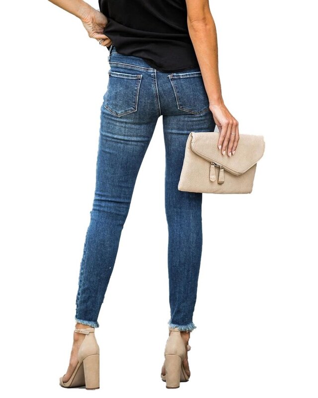 Calça jeans cintura alta feminina, calça jeans destruído vintage