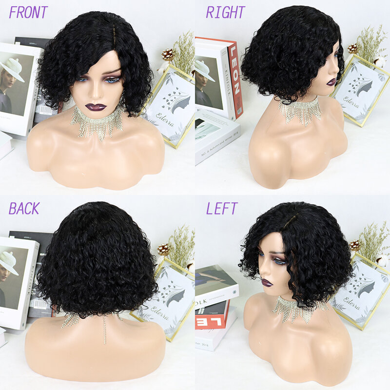 Peluca de cabello humano con encaje frontal para mujeres negras, pelo corto Bob rizado, con cierre de encaje, prearrancado, de alta calidad
