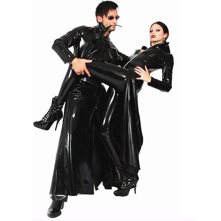 Женское и мужское длинное пальто, Черное длинное искусственная кожа