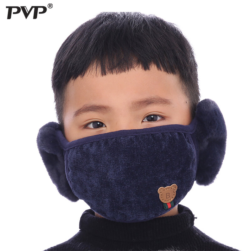 2010PVP Fashion Winter Warm 2 in 1 Mouth Mask Earmuffs Cartoon Dust and Wind Proof Cover Masks For Children