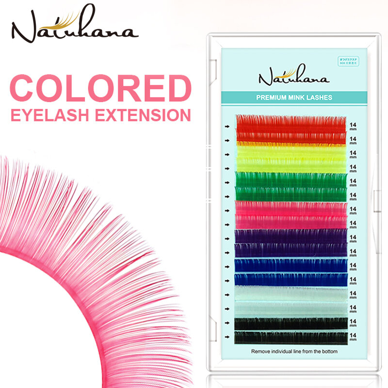 NATUHANA 16เส้นผสมสี Eyelash Extension Mink ปลอมสายรุ้งสีขนตาธรรมชาติที่มีสีสัน False Lashes