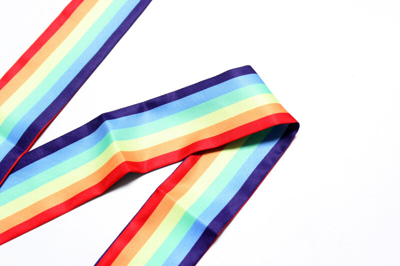 Nowe mody 5*100cm szalik dla kobiet Rainbow Gradient szaliki marki Silk Foulard kobiety wstążki z kokardką szale na głowę dla pań