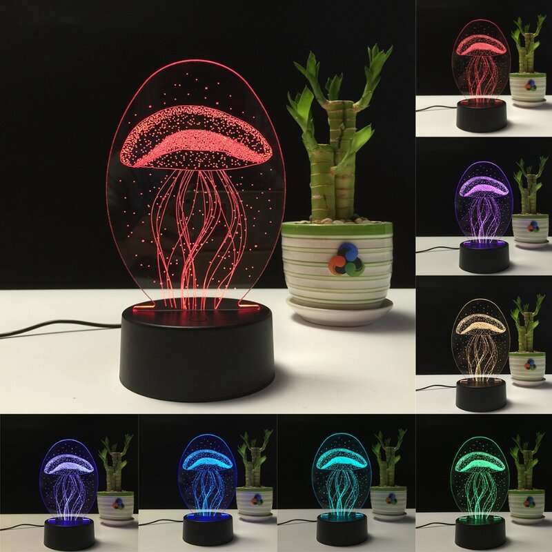 Lámpara LED de noche, lámpara de Medusa 3D, lámpara de ilusión Visual, transparente, de acrílico, con 7 colores que cambian Lámpara de Mesa táctil, regalo para niños, lámpara de Lava