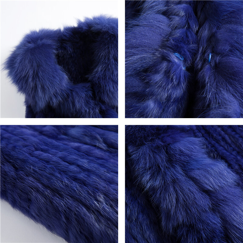VT901-Chaleco de piel de conejo auténtica para mujer, abrigo largo informal con cuello de piel de zorro Real, moda de otoño, 2020