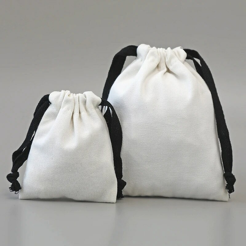 Zhuangshijie borse di cotone di tela bianca con coulisse nera regalo di natale confezione di caramelle per matrimoni sacchetti antipolvere di grandi dimensioni