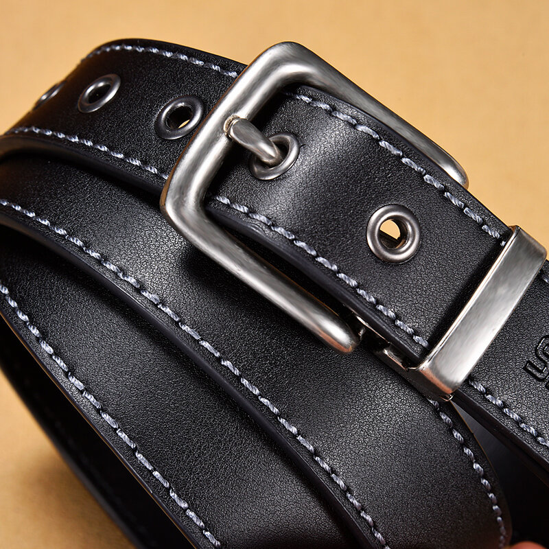 Cinturón negro de piel de vaca para hombre, 3,0 cm genuino de correa de cuero, hebilla de plata antigua, correa negra de alta calidad para Jeans