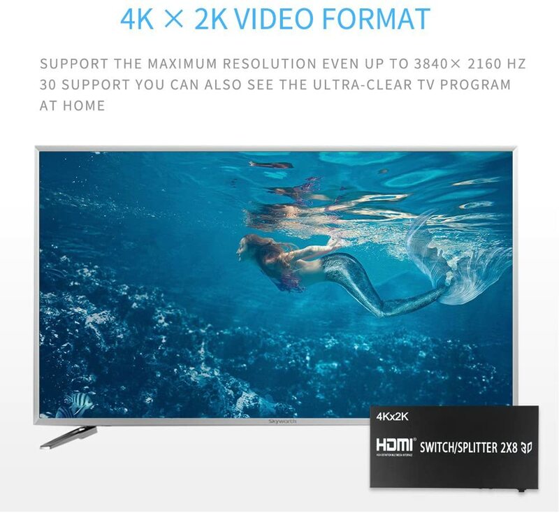 Divisor HDMI Full HD 4K, conmutador de vídeo HDMI 2x8, pantalla Dual dividida 2 en 8 para DVD, PS3, Xbox con alimentación (tipo 1) (2x8) (2x8)