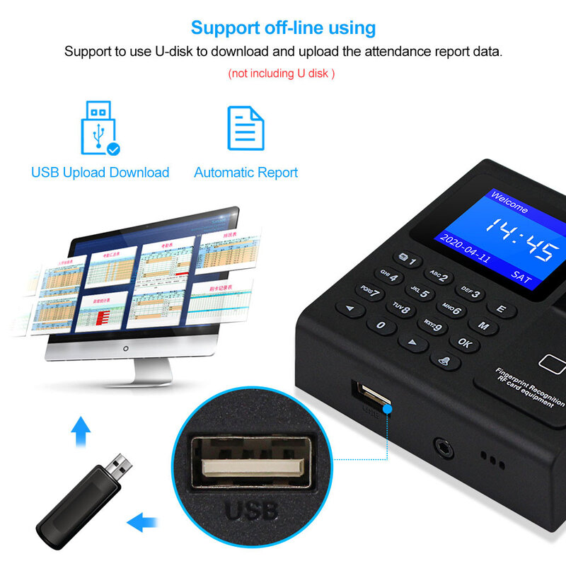 YiToo – Machine de présence par empreintes digitales F30, clavier RFID, contrôle d'accès, horloge électrique, enregistreur, gestion des données USB avec clés