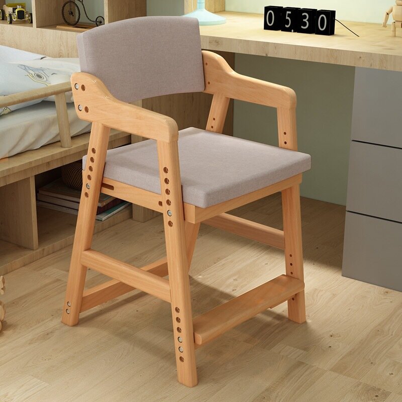 Children's Chair Backrest Chair Lift Desk Chair Adjustable Height Student Writing Chair Stool Solid Wood Learning Chair