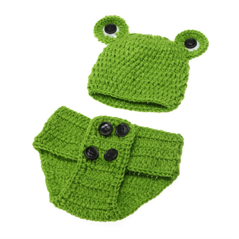 Newborn Baby Frog Hats Photo Props Infant Baby Crochet Knitted Tod Cute Infant Costume Outfit 0-12M  1*Baby Hats ,  1*Baby Pants