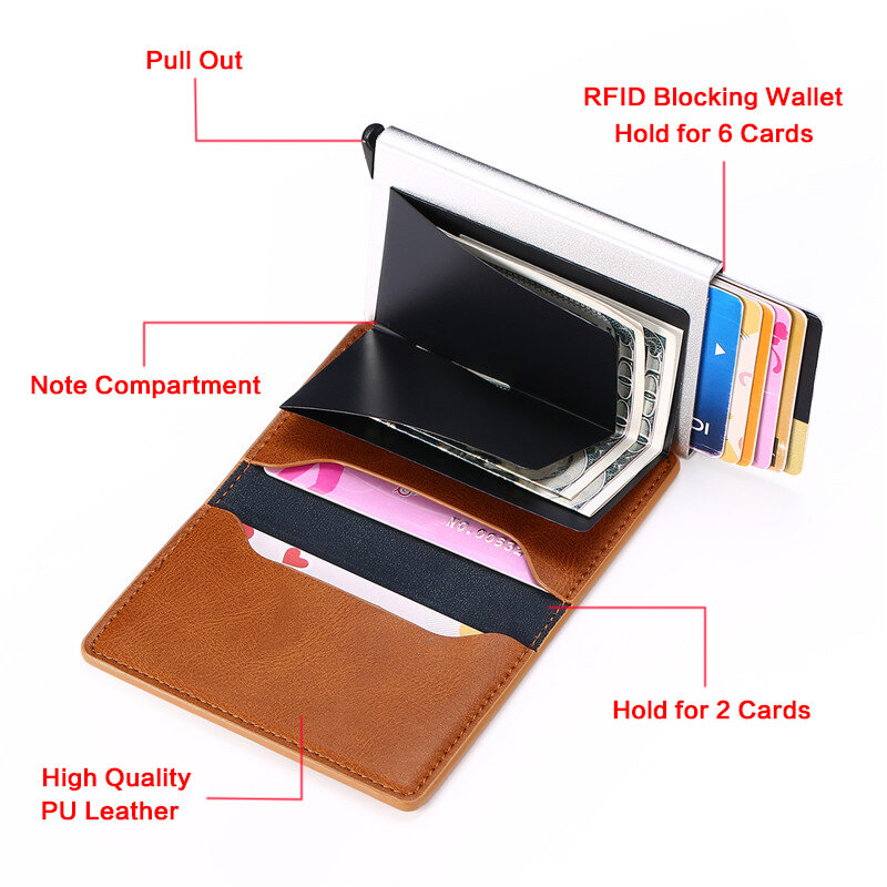 ZOVYVOL RFID Blocking Men's Wallet Credit Card Holder Leather Bank Card Wallet Case Card holder Protection Purse Aluminum Box