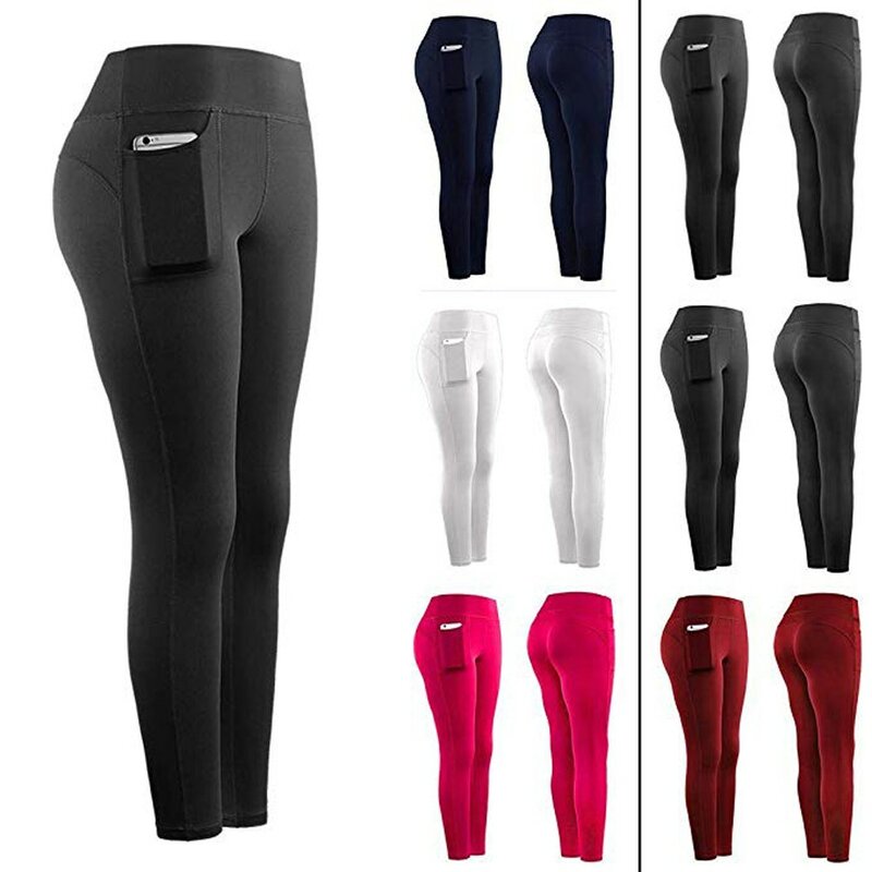 Women Stretch lady Leggings Fitness Running Gym Sports Pockets Active Pants High Waist Seamless  Exercise Athletic Trousers