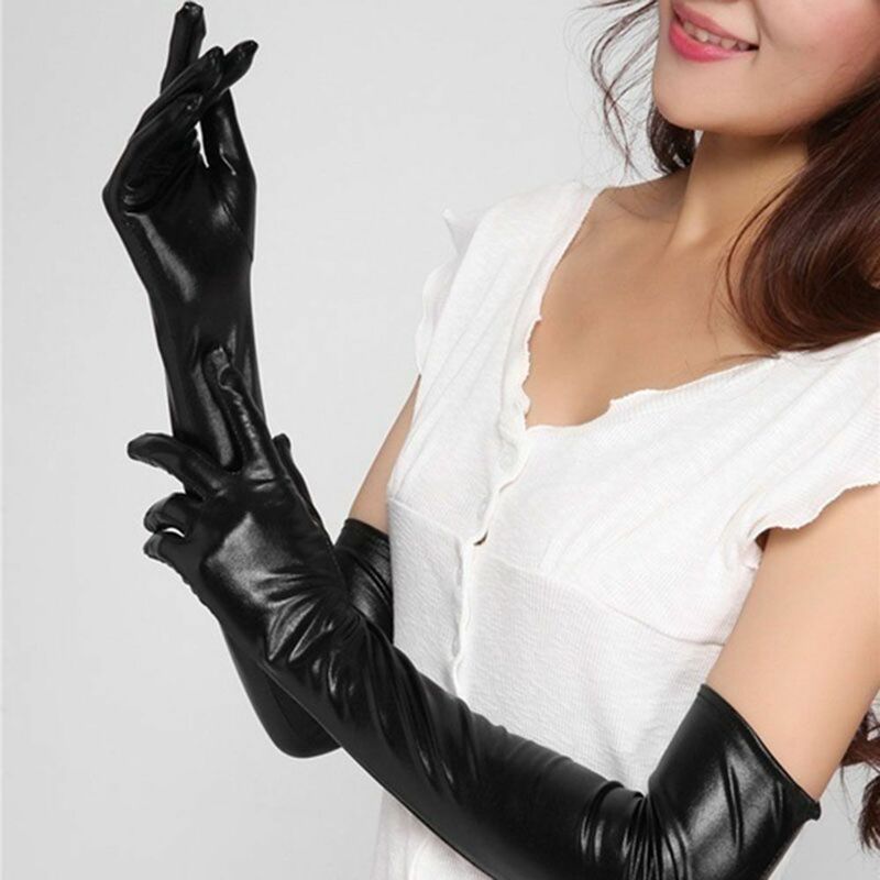 Guanti lunghi Sexy per adulti guanti neri in ecopelle Fetish Hip-pop da donna Clubwear Sexy Catsuit costumi Cosplay accessorio