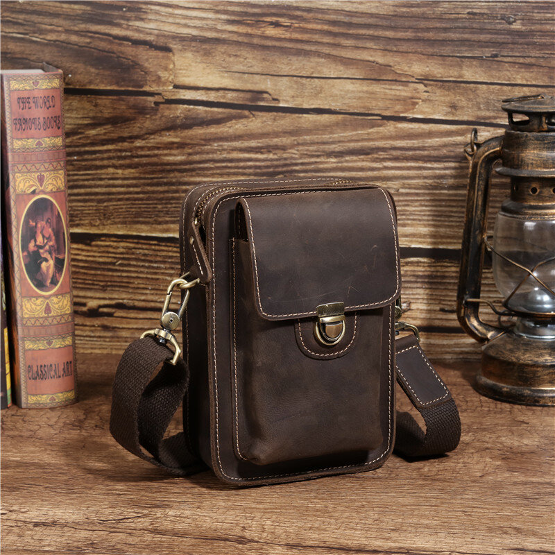 Fanny Waist Bag Men Genuine Leather Shouler Bag for Men Mini Multi Phone Box Wallet and Purse Outdoor Coin Card Pouch