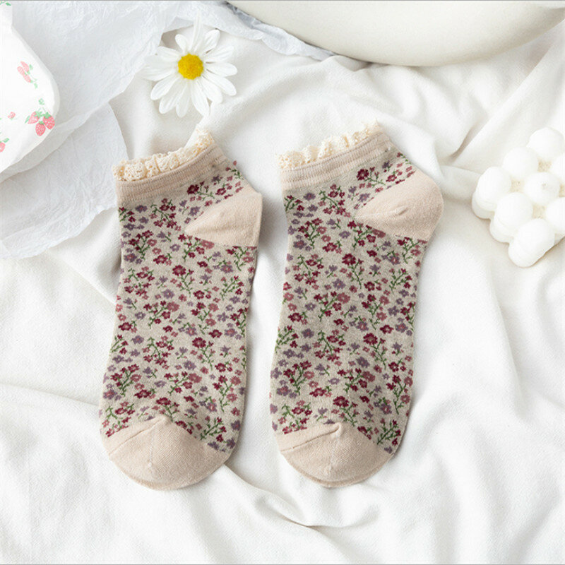 New Product Socks, Women's Boat Socks, Japanese Retro Small Floral Lace, Ladies Socks, Fashionable and Comfortable Cotton Socks