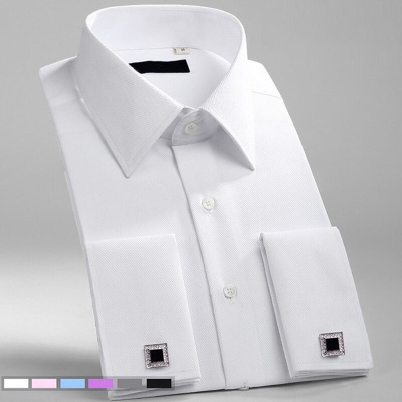 M 66xl camisa de vestido de manguito francês masculino 2023 novo branco manga longa formal botões de negócios camisas masculinas regular ajuste abotoaduras camisa