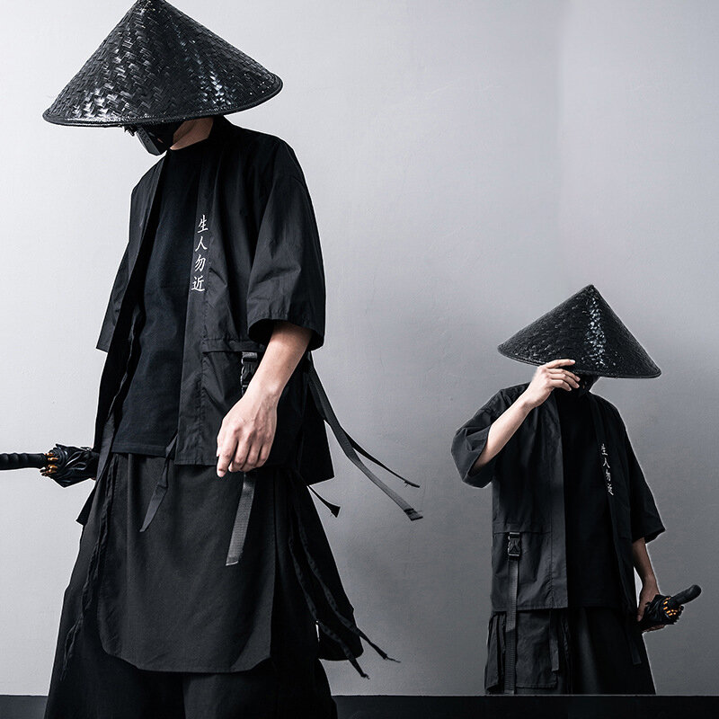 Kimono noir traditionnel japonais, Cardigan Diablo, Samouraï, Ninja Cosplay, Style Hanfu chinois imbibé, Manteau Streetwear, Nouveau, 2021