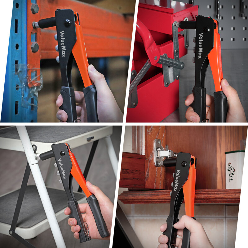 ValueMax Set Paku Keling Manual Profesional Alat Pistol untuk Perbaikan Rumah dan DIY dengan 200 Paku Keling 2.4Mm 3.2Mm 4.0Mm 4.8Mm